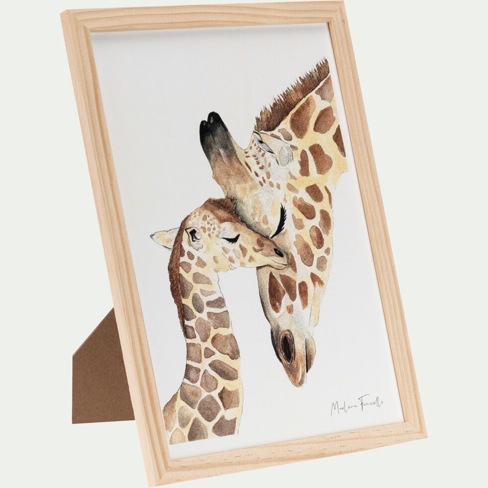 Image aquarelle encadrée famille de girafes - A4-FAMILLE GIRAFE