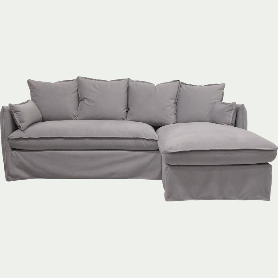 Canapé d'angle droit convertible en velours - gris borie-KALISTO