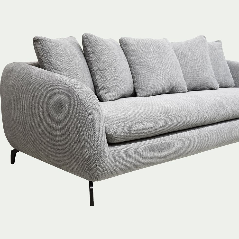 Canapé fixe 4 places en tissu tramé piétement noir - gris ardoise-COLINE