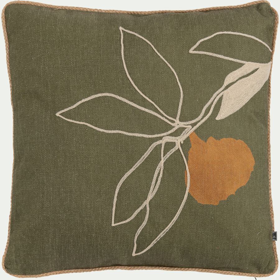 Coussin de jardin motif brodé en tissu - vert tamegroute-SABA