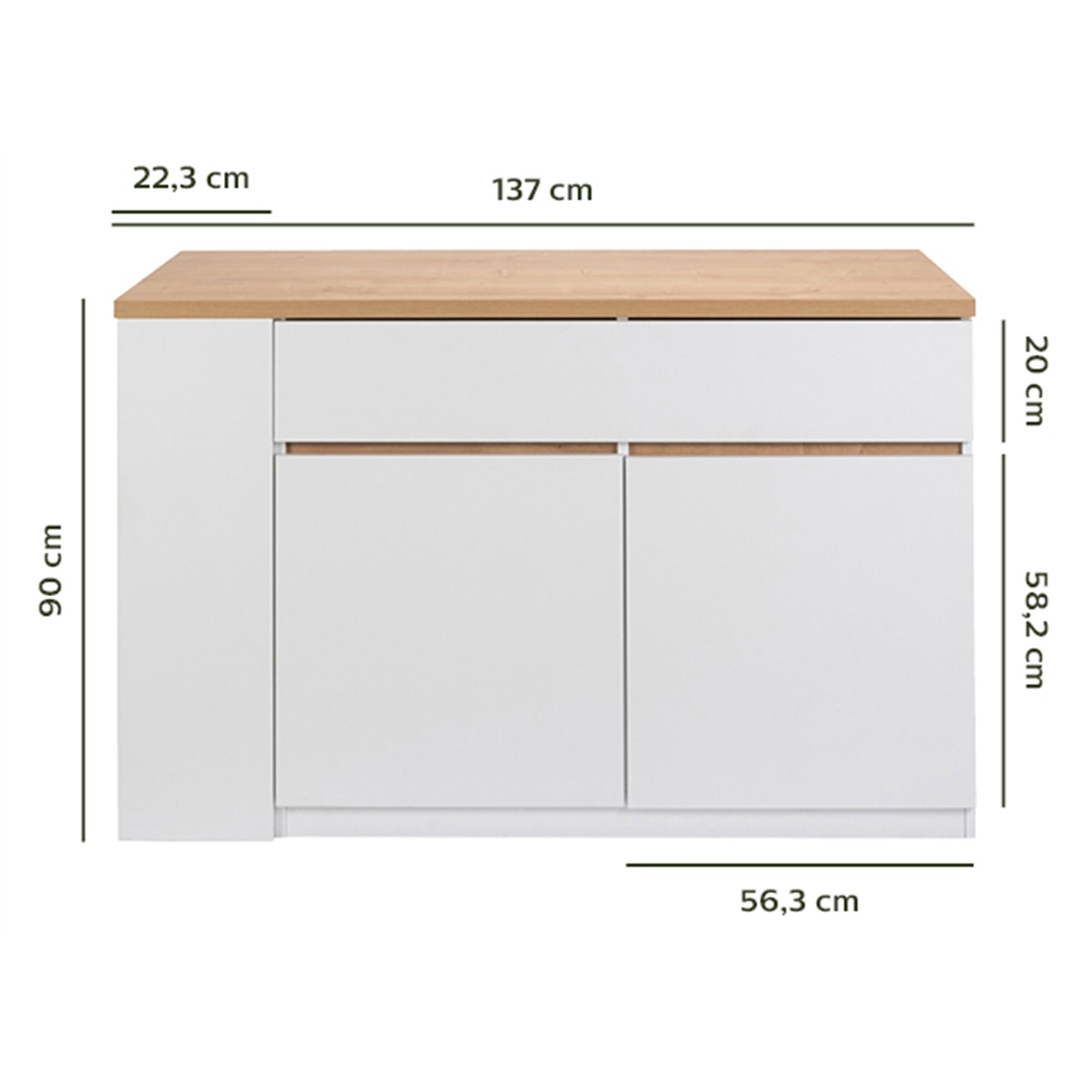 Ilot central de cuisine en bois L137cm - blanc-GABIN