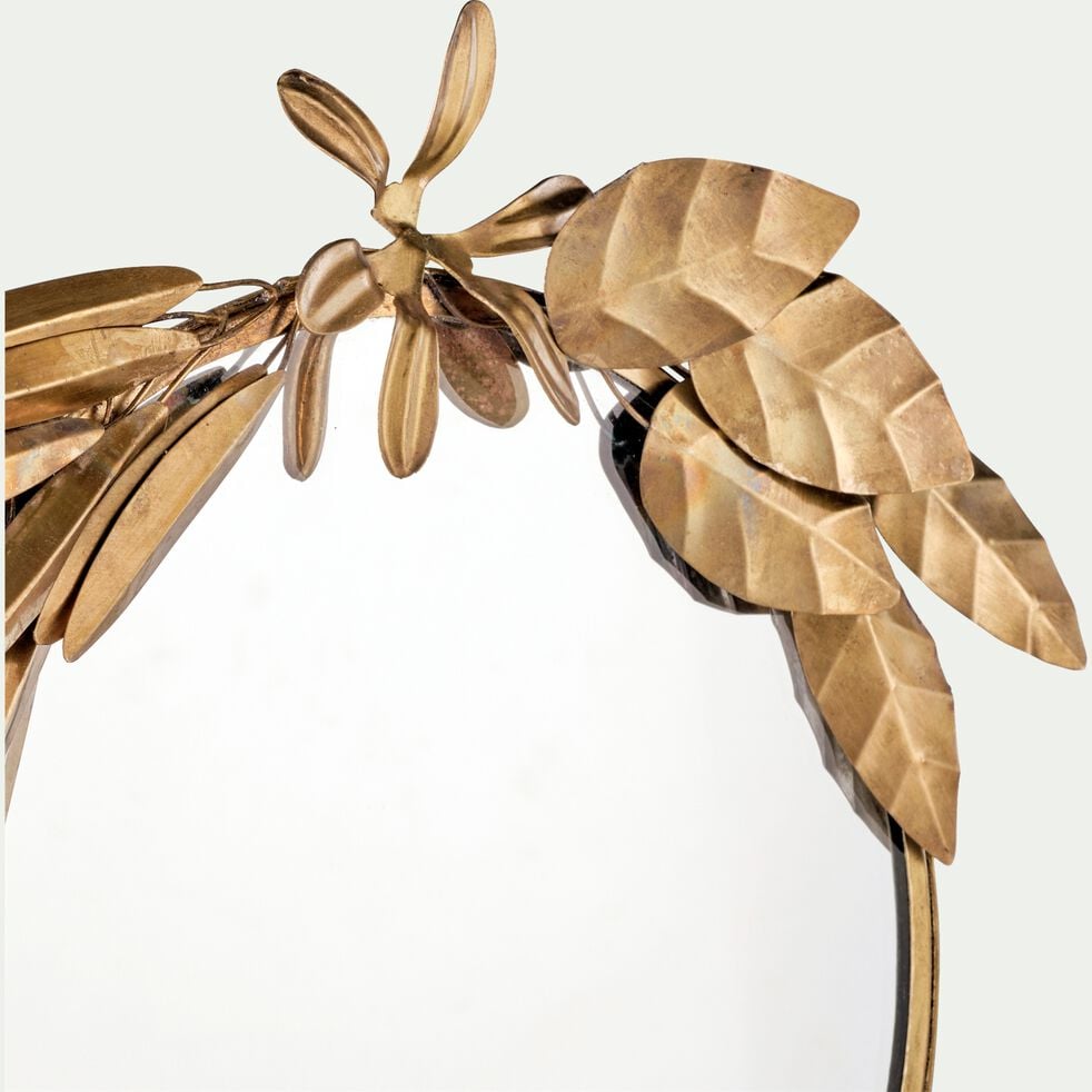 Miroir rond décoré de feuilles en laiton D27cm - doré-NIVALA