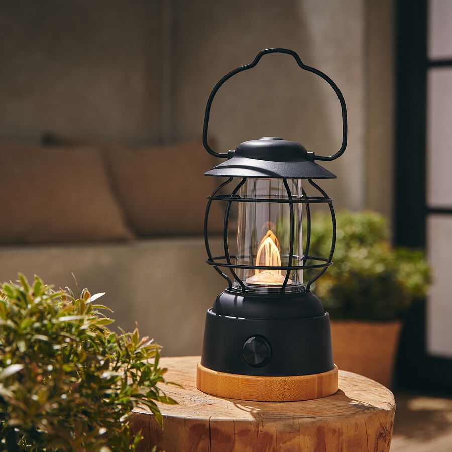 Lanterne à LED en bambou et métal - noir-SASHA