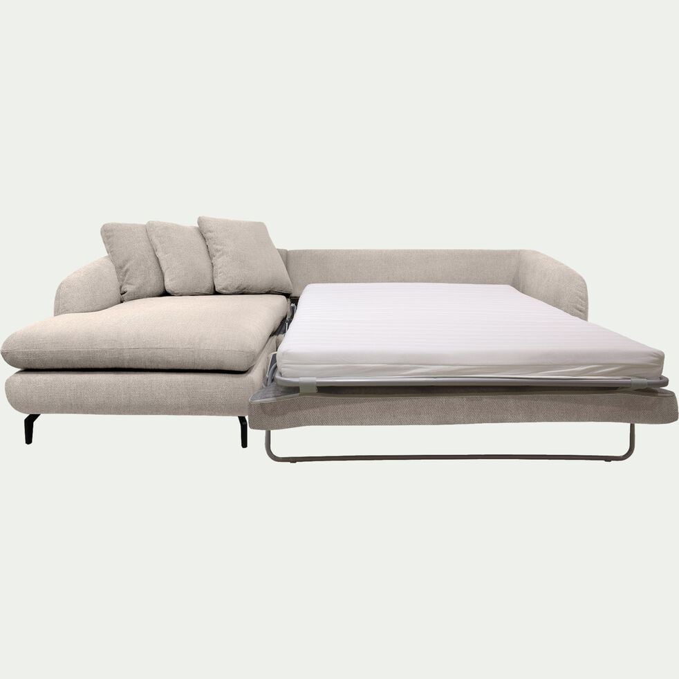 Canapé d'angle gauche convertible en tissu tramé - beige roucas-COLINE