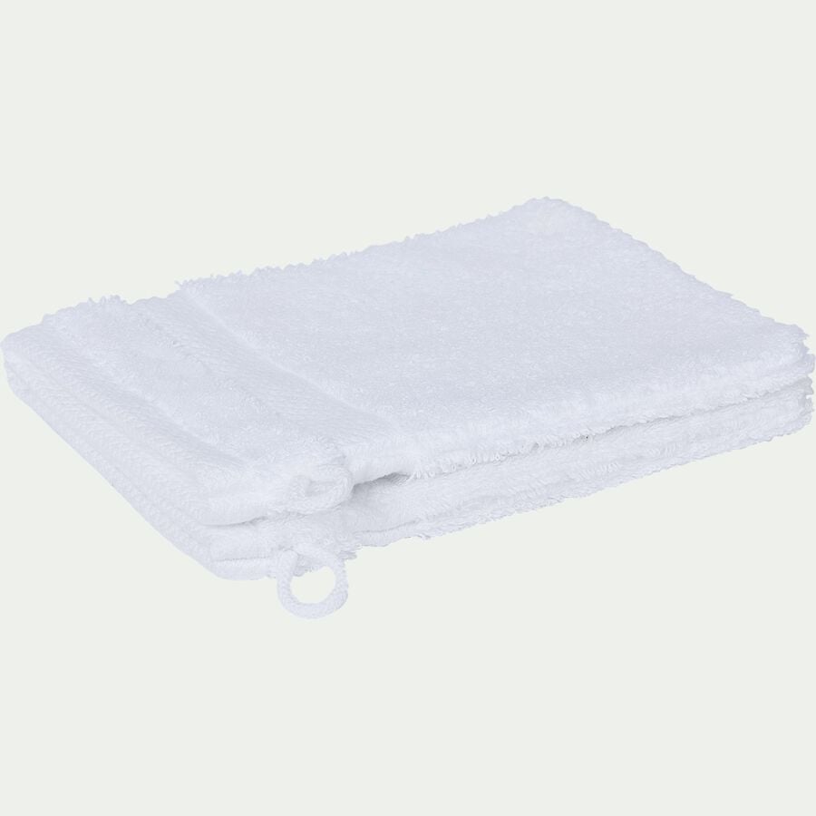 Lot de 2 gants de toilette en coton peigné - blanc optique-Azur