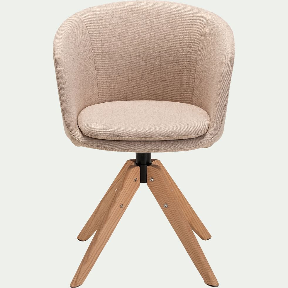 LYDIA - Chaise de bureau rotative en tissu et bois - beige