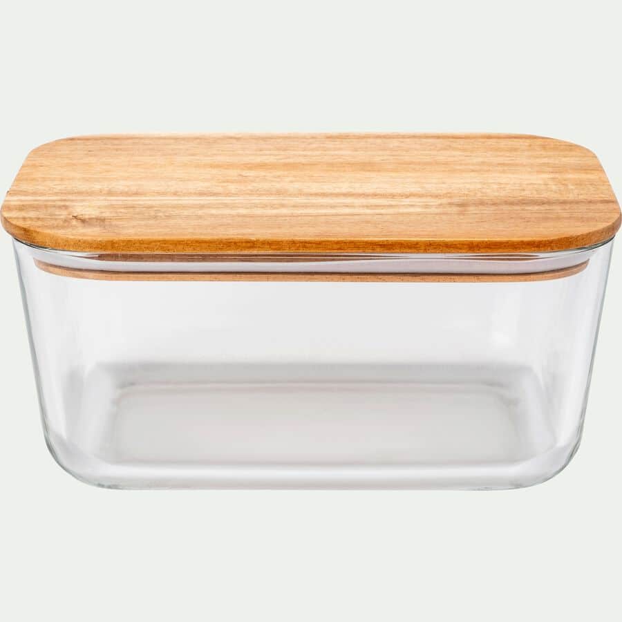 Boîte rectangulaire en verre avec couvercle en bois H7,90