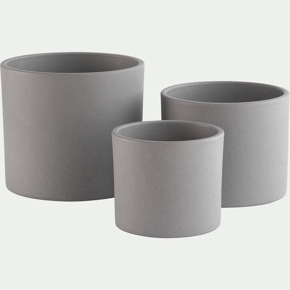 Cache-pot en céramique - gris D19,5xH17,5cm-JOS