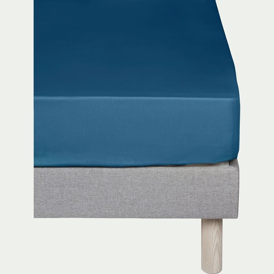 Drap housse en coton - bleu figuerolles 160x200cm B25cm-CALANQUES