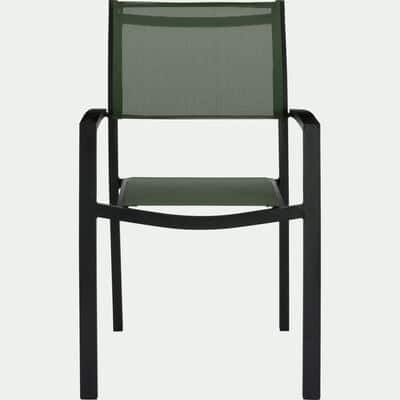 Chaise de jardin empilable avec accoudoirs en textilène - vert cèdre-ELSA