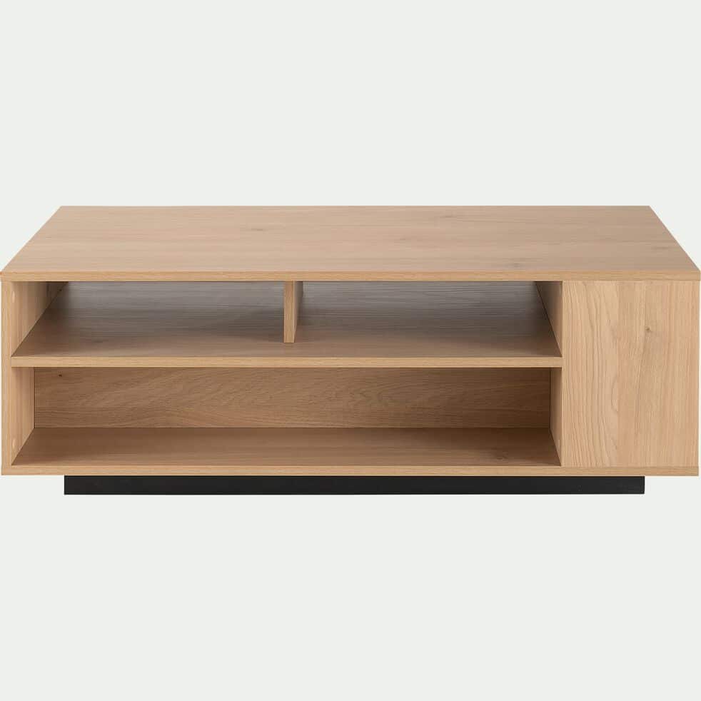 Table basse rectangulaire en bois avec niches et tiroir - bois clair-LECCE