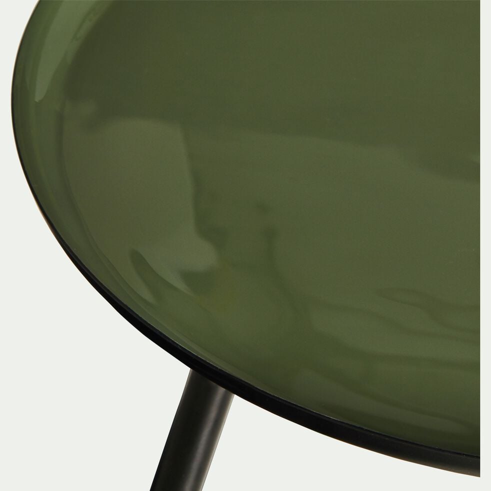Bout de canapé en acier epoxy avec plateau vert cèdre émaillé-VITOUR