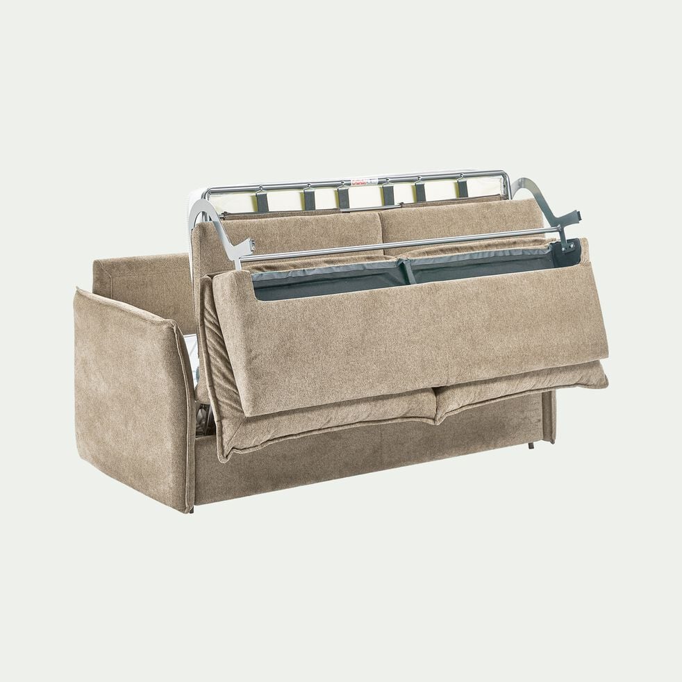 Canapé 3 places convertible en tissu avec matelas densité 25kg/m3 - beige roucas-MOYA