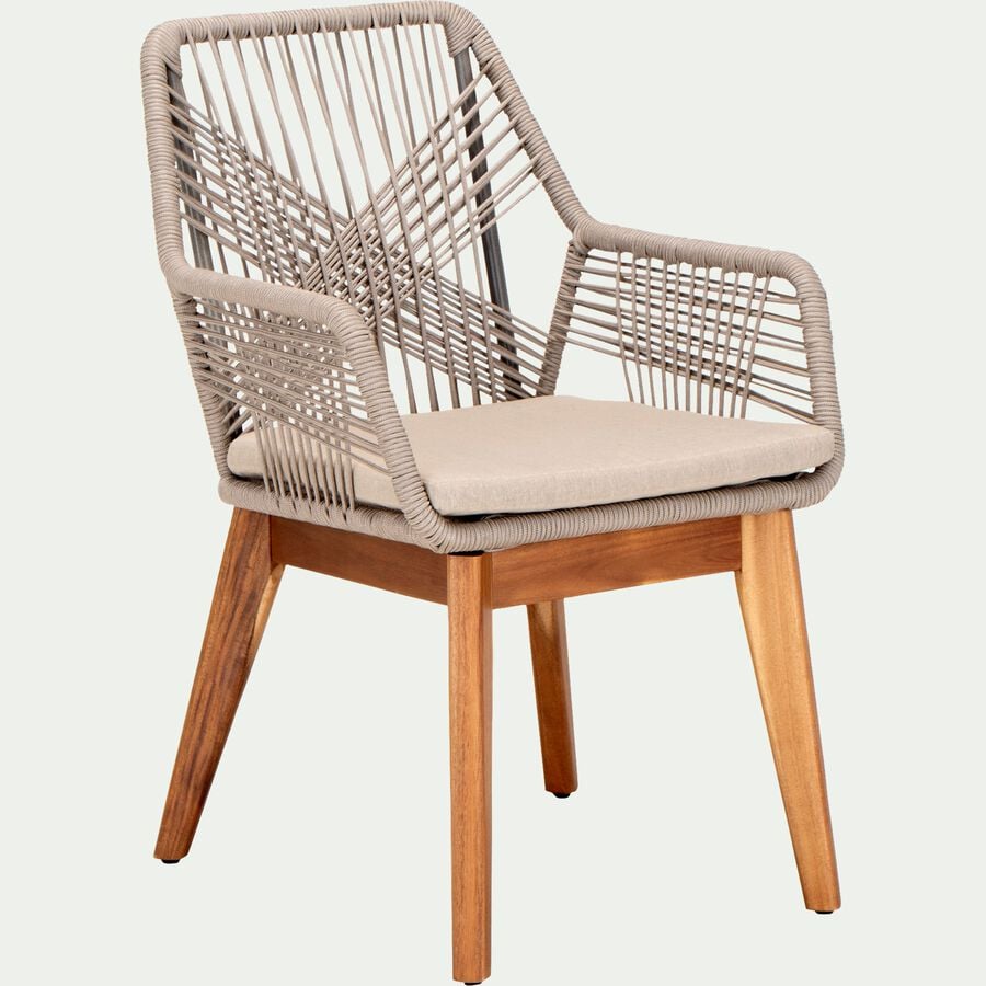 Chaise de jardin en acacia et en corde - beige-IZIA