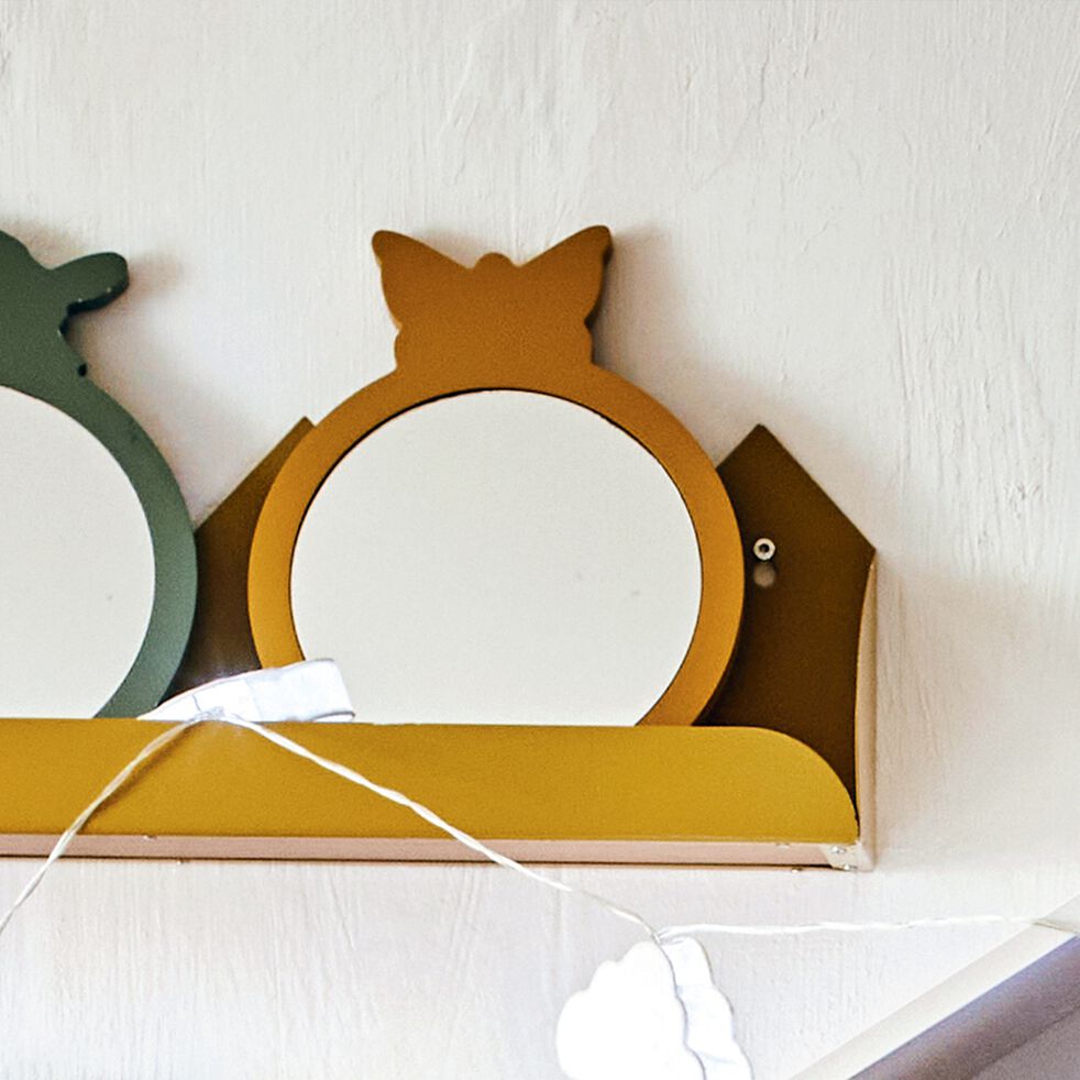 Miroir papillon en bois - jaune argan D18cm-AMIRA