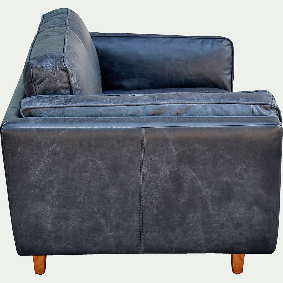 Canapé 2 places fixe en cuir de vachette - noir-BROOKLYN