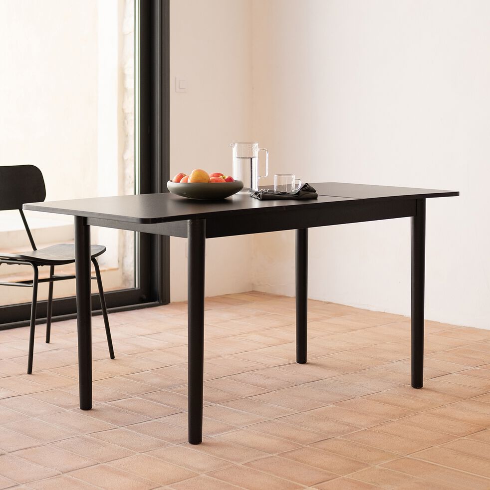 Table de repas extensible en bois  - noir  (4 à 6 places)-PEDRO