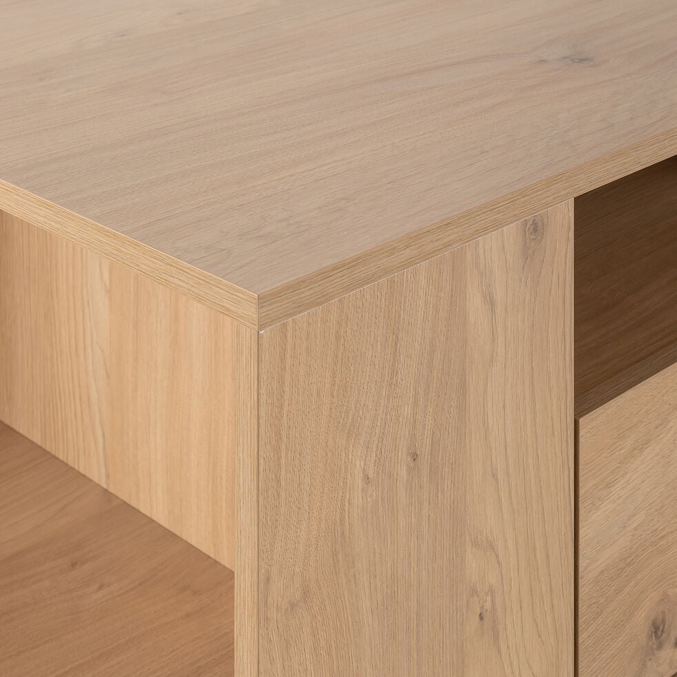 Table basse rectangulaire en bois avec niches et tiroir - bois clair-LECCE