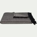 Plaid à franges et motifs en coton - noir 130x170cm-PARA