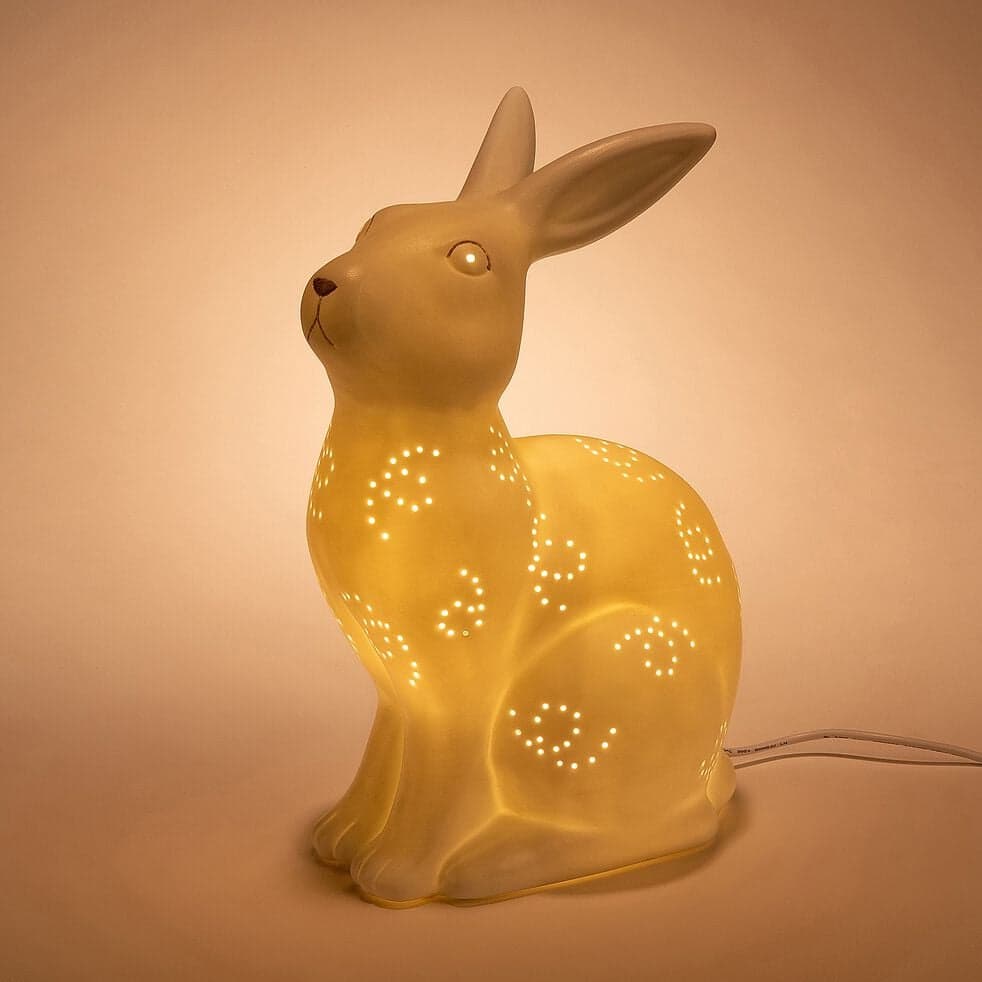 Lampe à poser électrifiée forme lapin en porcelaine H26,5