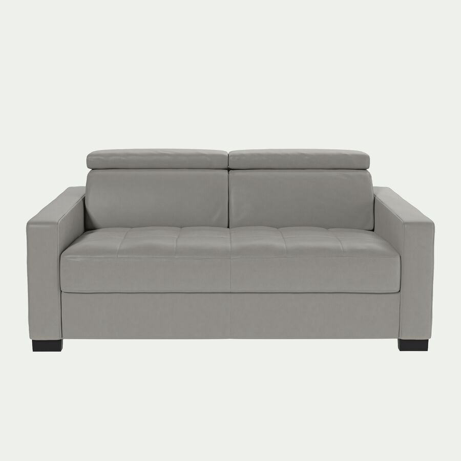 Canapé 2 places fixe en cuir avec accoudoir 15cm - gris borie-MAURO