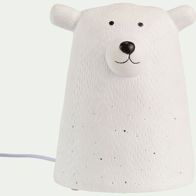 Lampe à poser électrifiée forme ours en porcelaine - blanc H16,2cm-Lumy