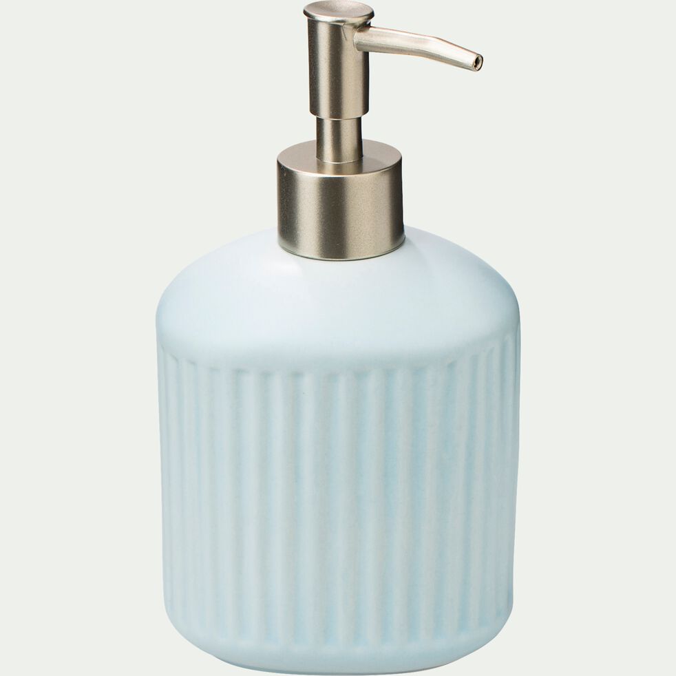 Distributeur de savon en céramique striée - bleu amandier-NANS