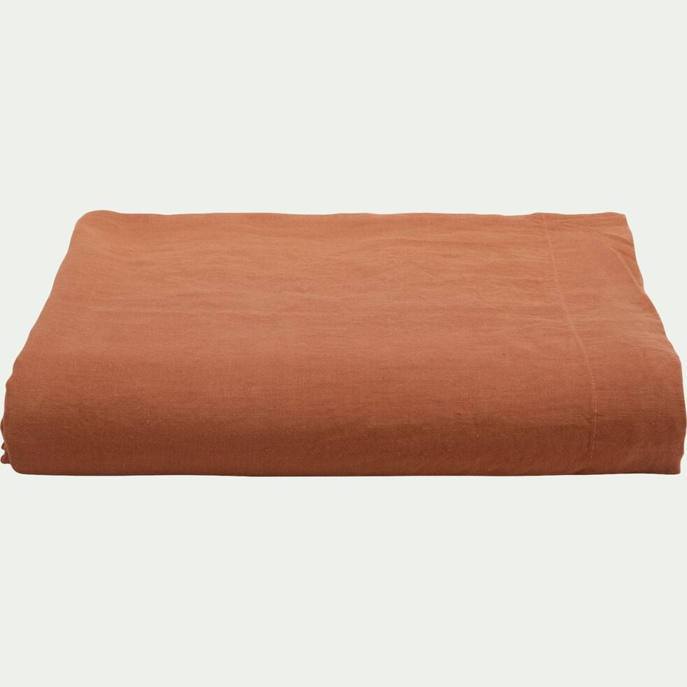 Linge de lit uni en lin lavé - brun rustrel-VENCE