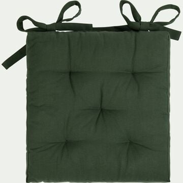 Galette de chaise carrée en coton - vert cèdre 40x40cm-CALANQUES