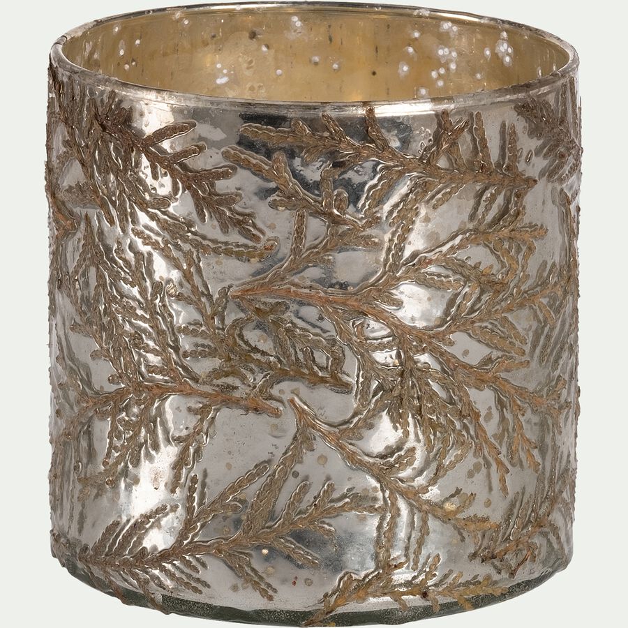 Photophore en verre motif végétal - doré D10xH11cm-ARDITA
