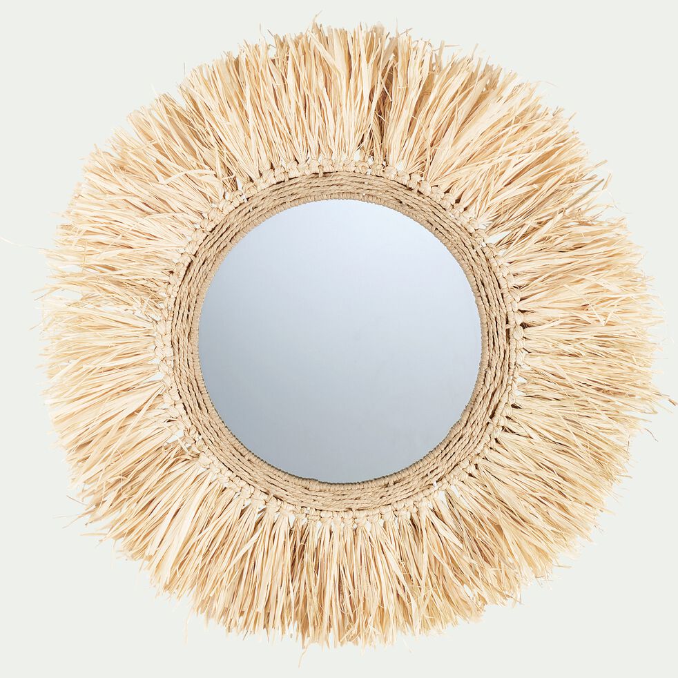 Miroir rond avec franges en raphia D65cm-FARO