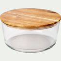 Boîte ronde en verre avec couvercle en bois D18,6cm-SAPAN
