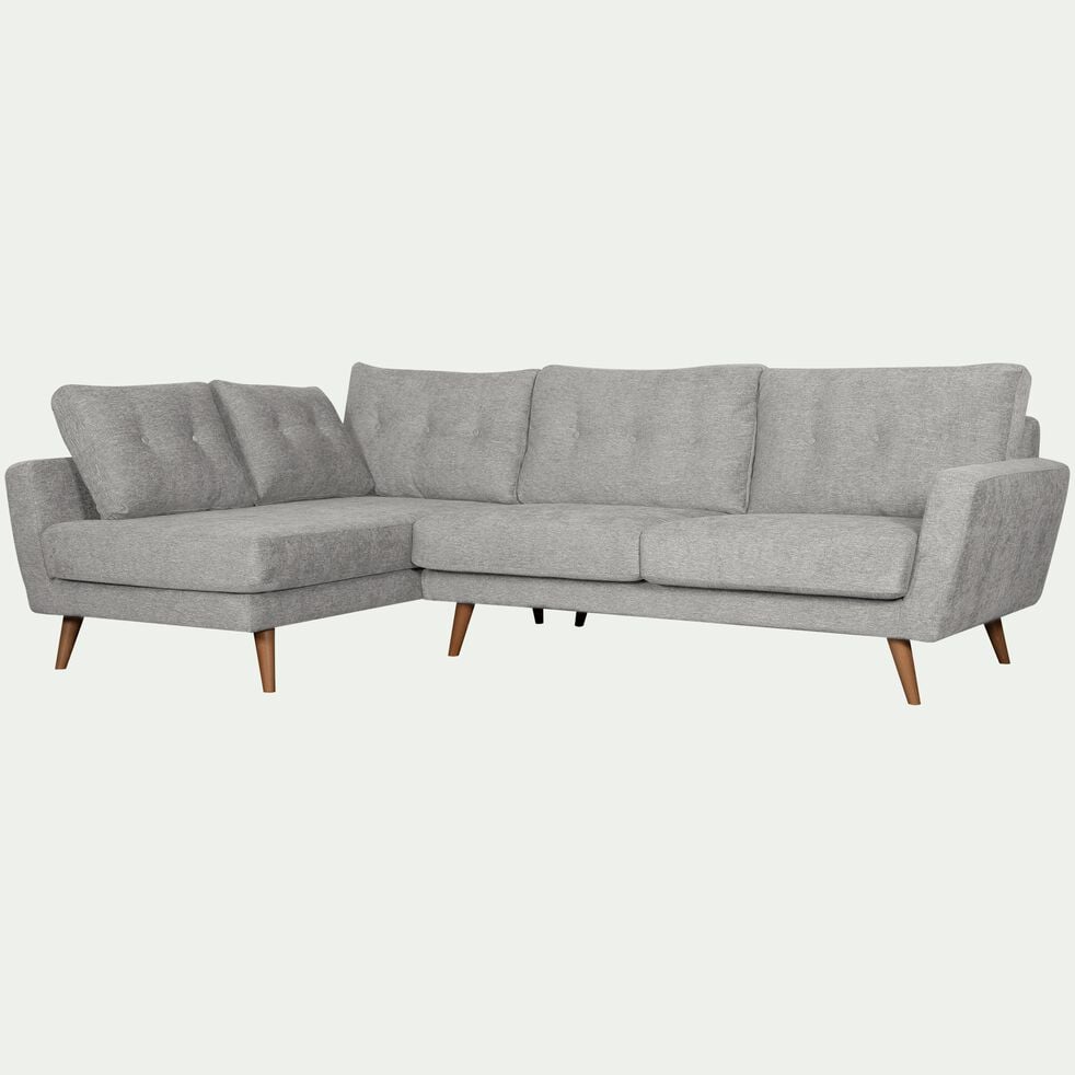 Canapé d'angle gauche fixe en tissu avec piètement en bois naturel - gris clair-ICONE