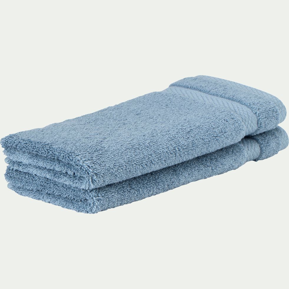 Lot de 2 serviettes invité en coton peigné - bleu autan 30x50cm-Azur