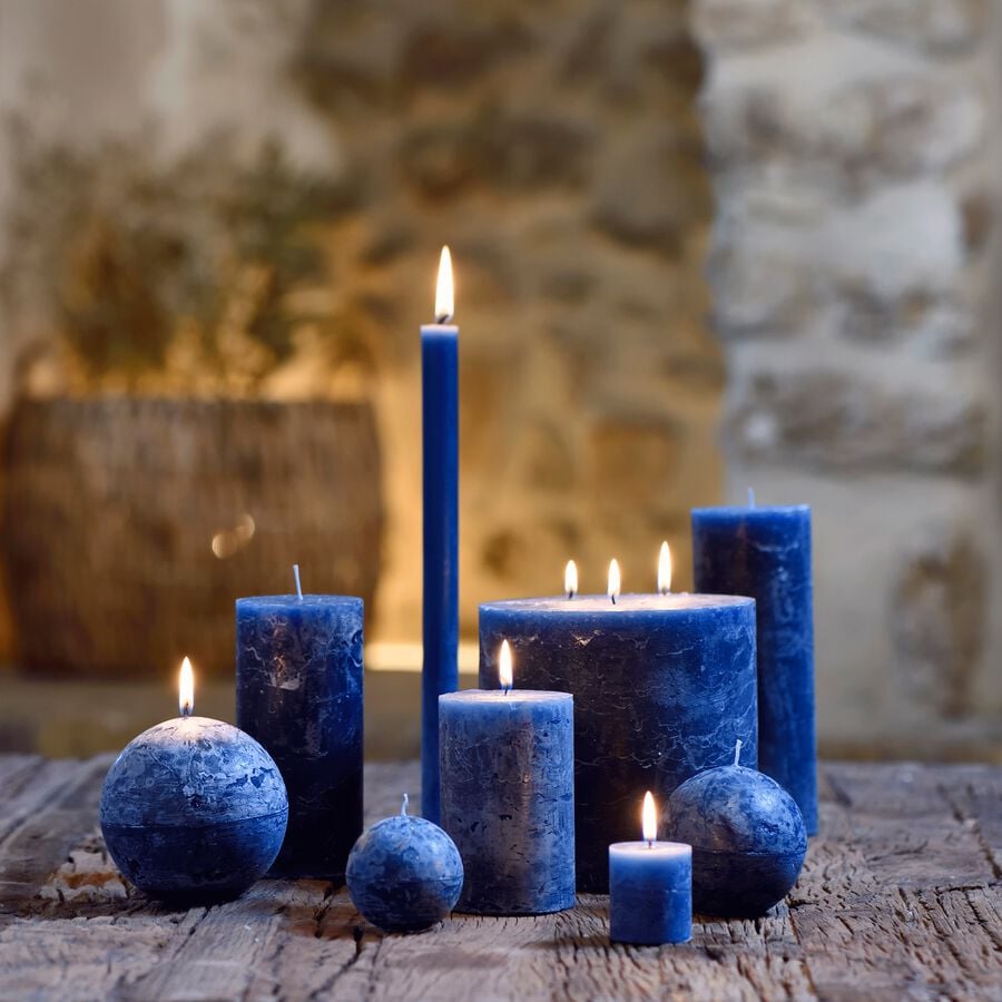 Bougie cylindrique coloris bleu myrte D7xH11 cm-BEJAIA