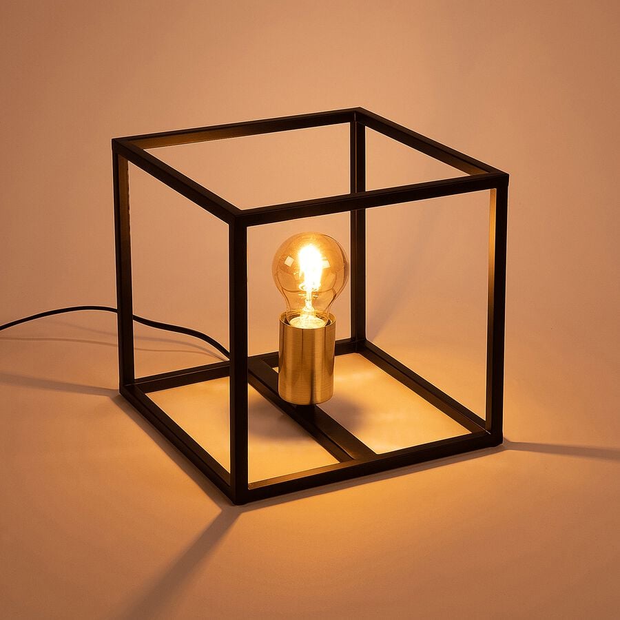 Lampe à poser cube - noir et or 22cm-ROBIN