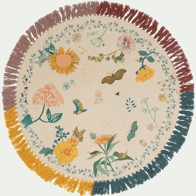 Tapis enfant en coton tissé plat imprimé motifs fleurs d120cm - multicolore-Volière