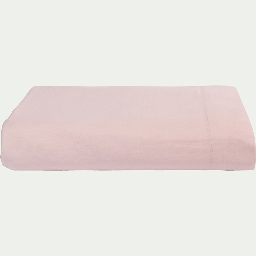 Drap plat rayé en satin de coton - rose grège 270x300cm-SANTIS