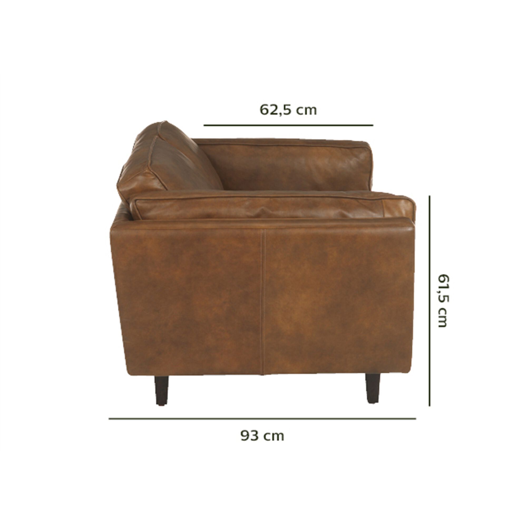Canapé 2 places fixe en cuir de vachette - marron-BROOKLYN