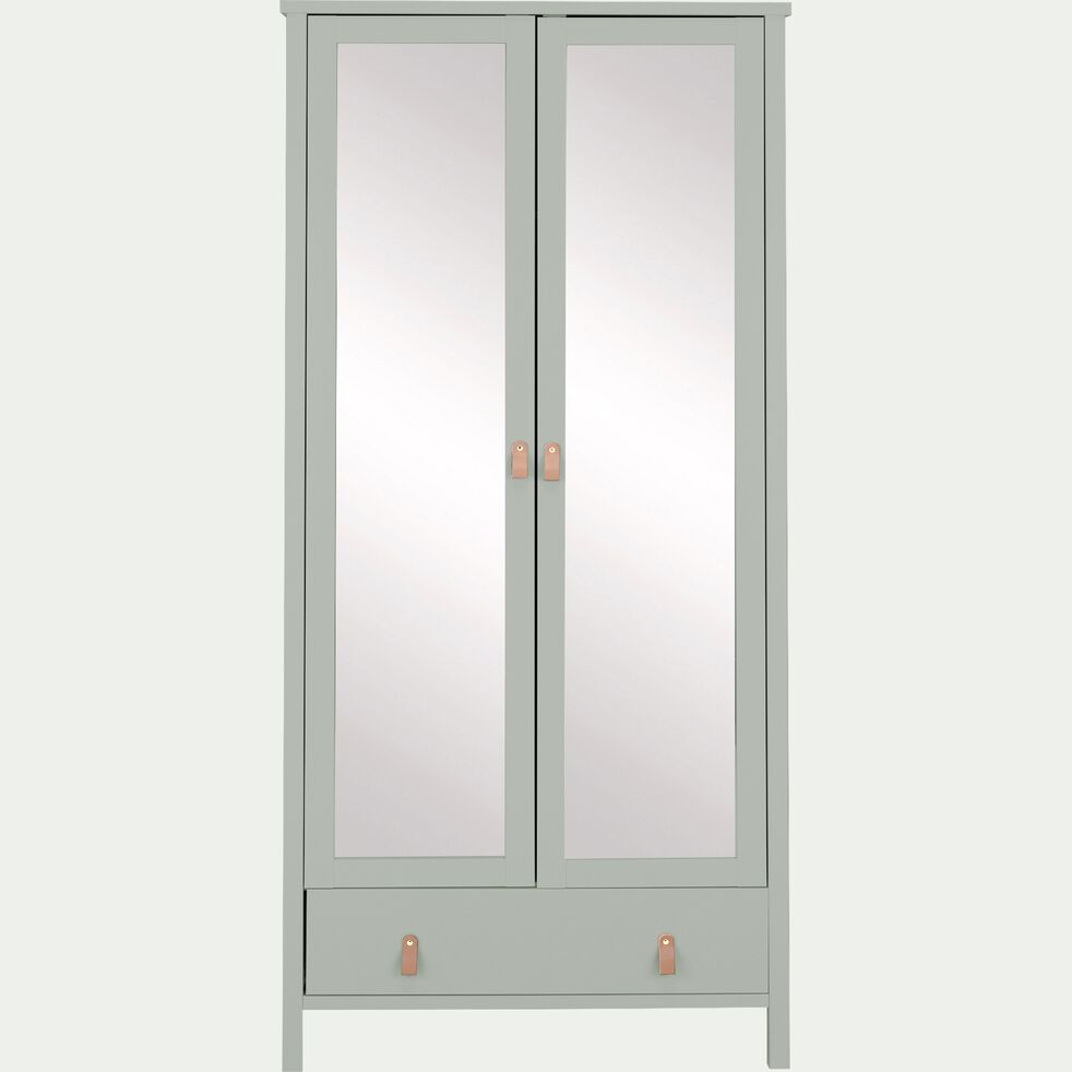 Armoire en bois 2 portes et 1 tiroir avec miroir - vert olivier H195cm-DAURIAN