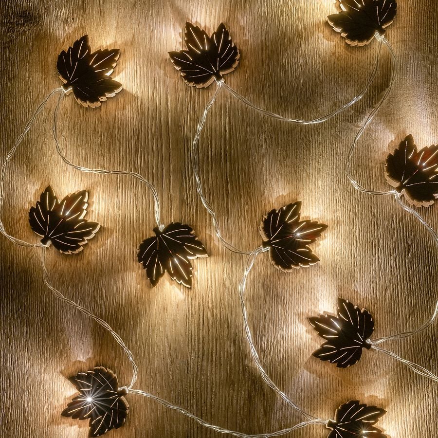 Guirlande lumineuse feuilles en bois - L173cm naturel-ANASTASE