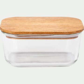 Boîte rectangulaire en verre avec couvercle en bois H6,80cm-SAPAN