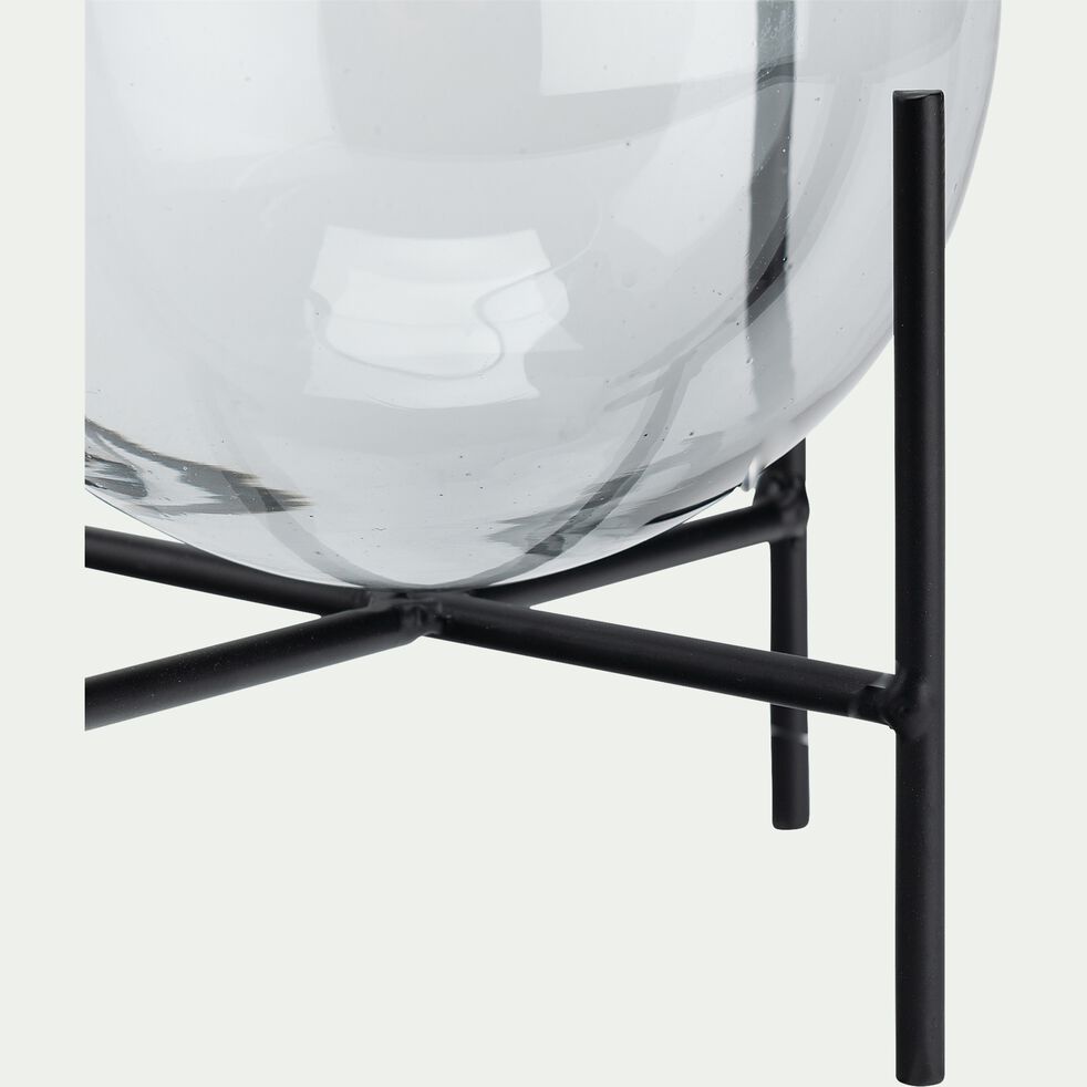 Photophore en verre avec support en fer H26,5cm - gris-GUDINA