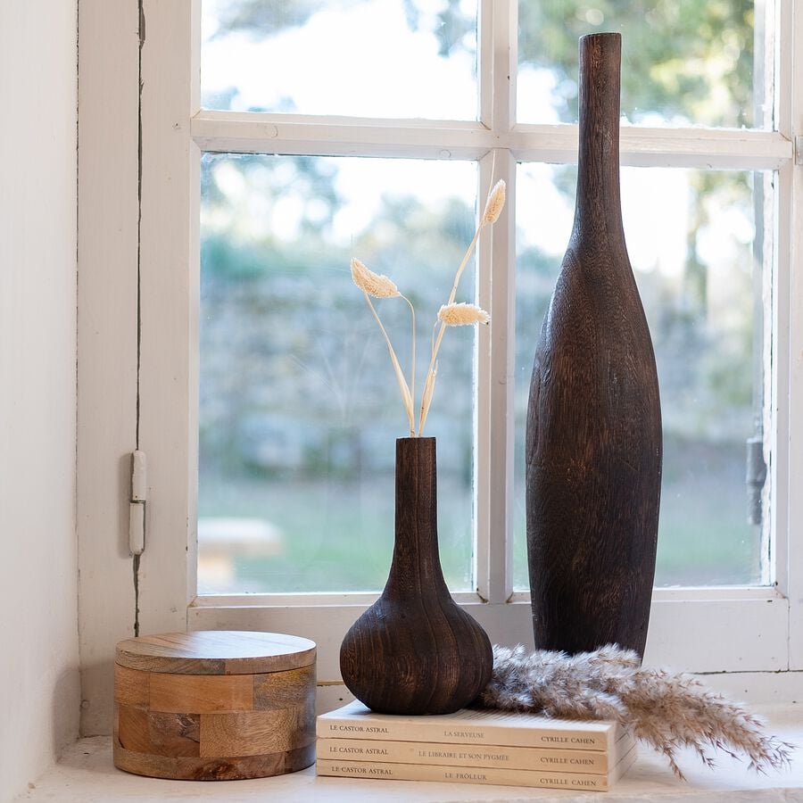 Vase bouteille en bois de paulownia - marron H57cm-PAOLIA