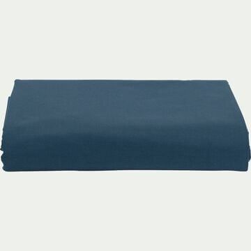 Drap plat en percale de coton - bleu figuerolles 270x300cm-FLORE