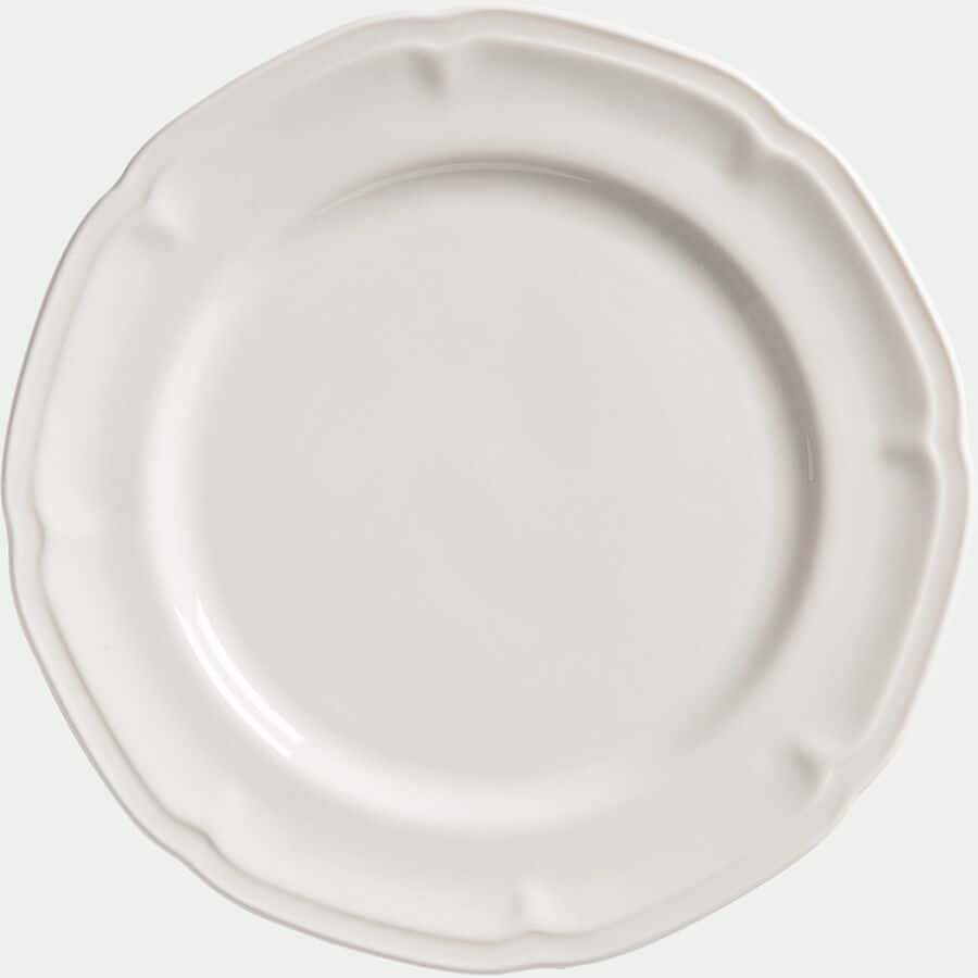 Assiette plate en porcelaine de Sèvres blanche avec filet doré sur le marli  et chiffre HO couronné imprimé en or au centre (service d'Alger)