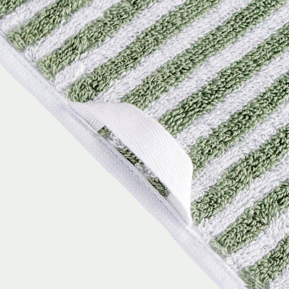Serviette de toilette rayée en coton - vert olivier 50x100cm-Gary