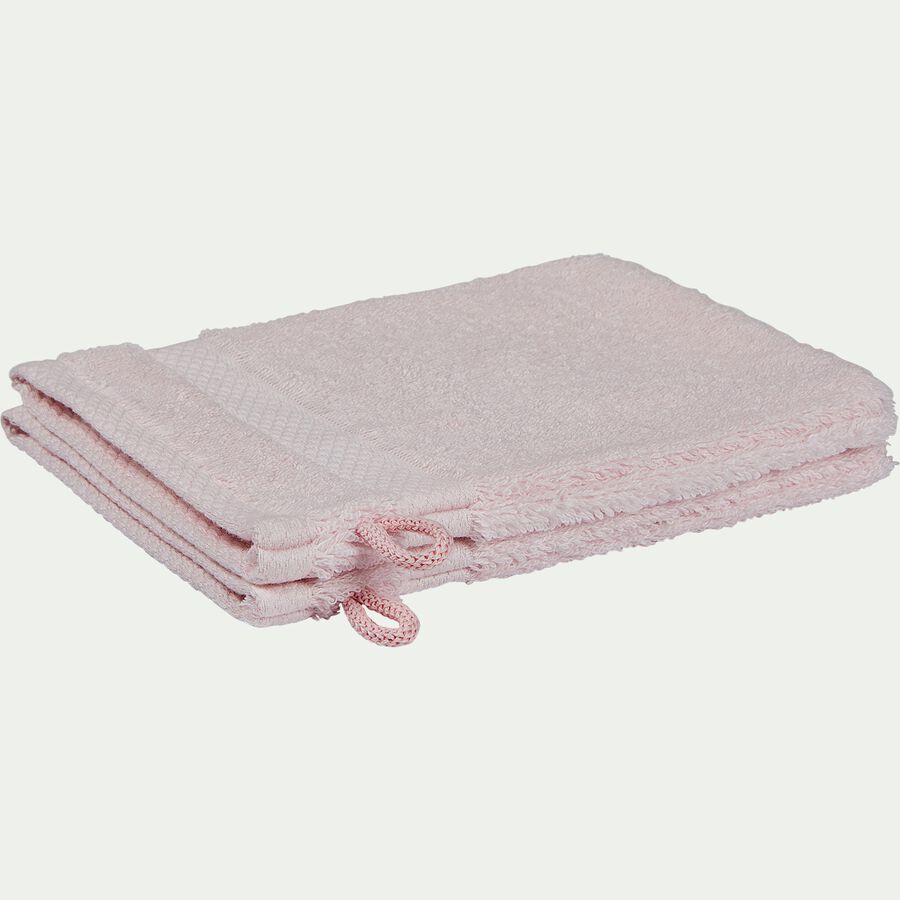 Lot de 2 gants de toilette en coton peigné - rose simos-Azur