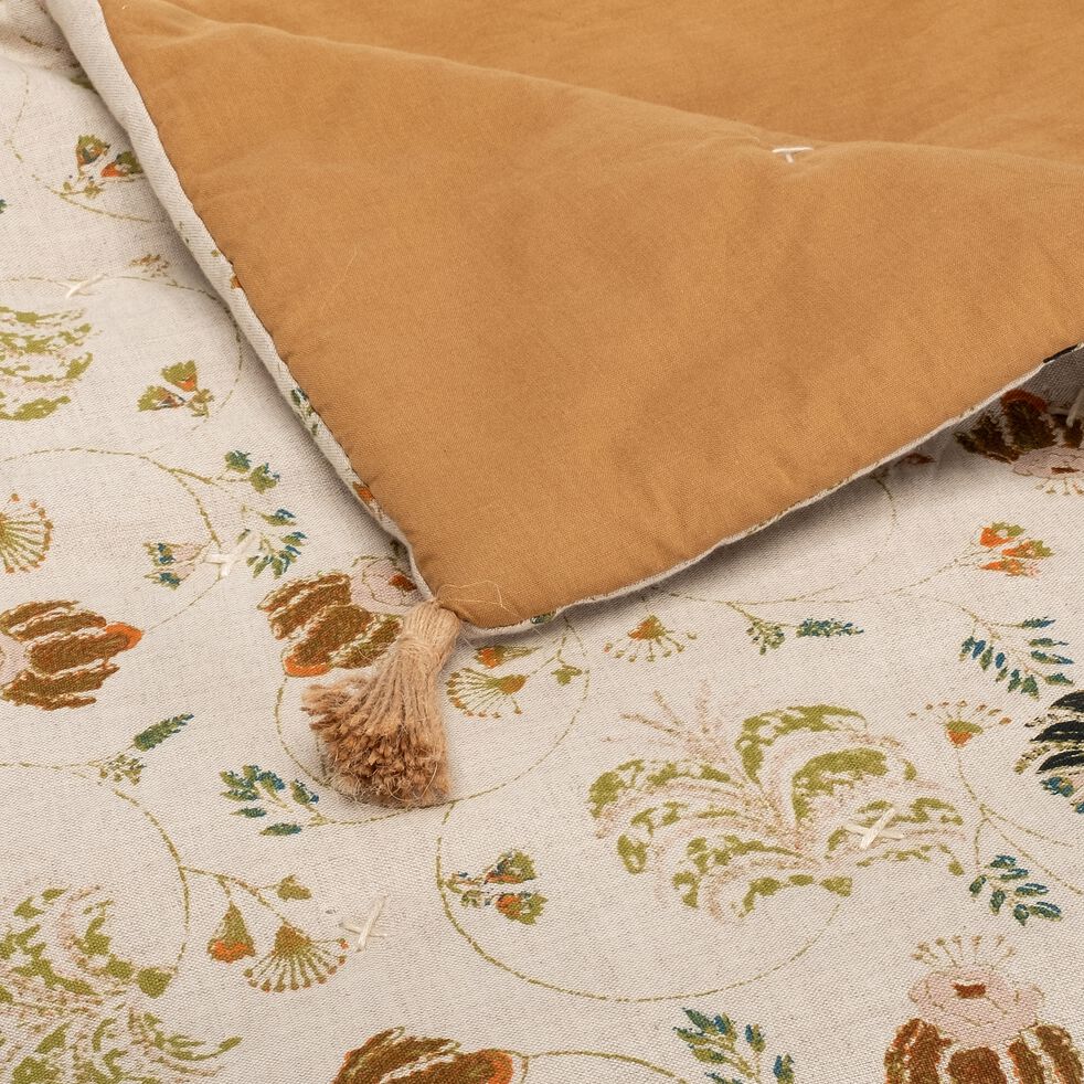Edredon lin et coton motif floral - blanc 100x180cm-BITKI