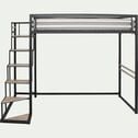 Lit 2 places mezzanine en acier - noir 140x200cm-HOME